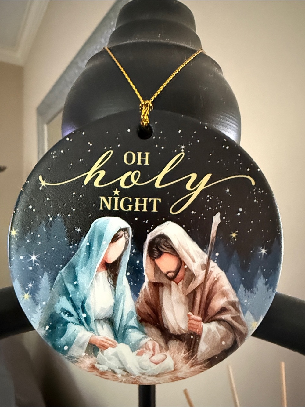 Oh Holy Night Blue & Brown Nativity Ornament